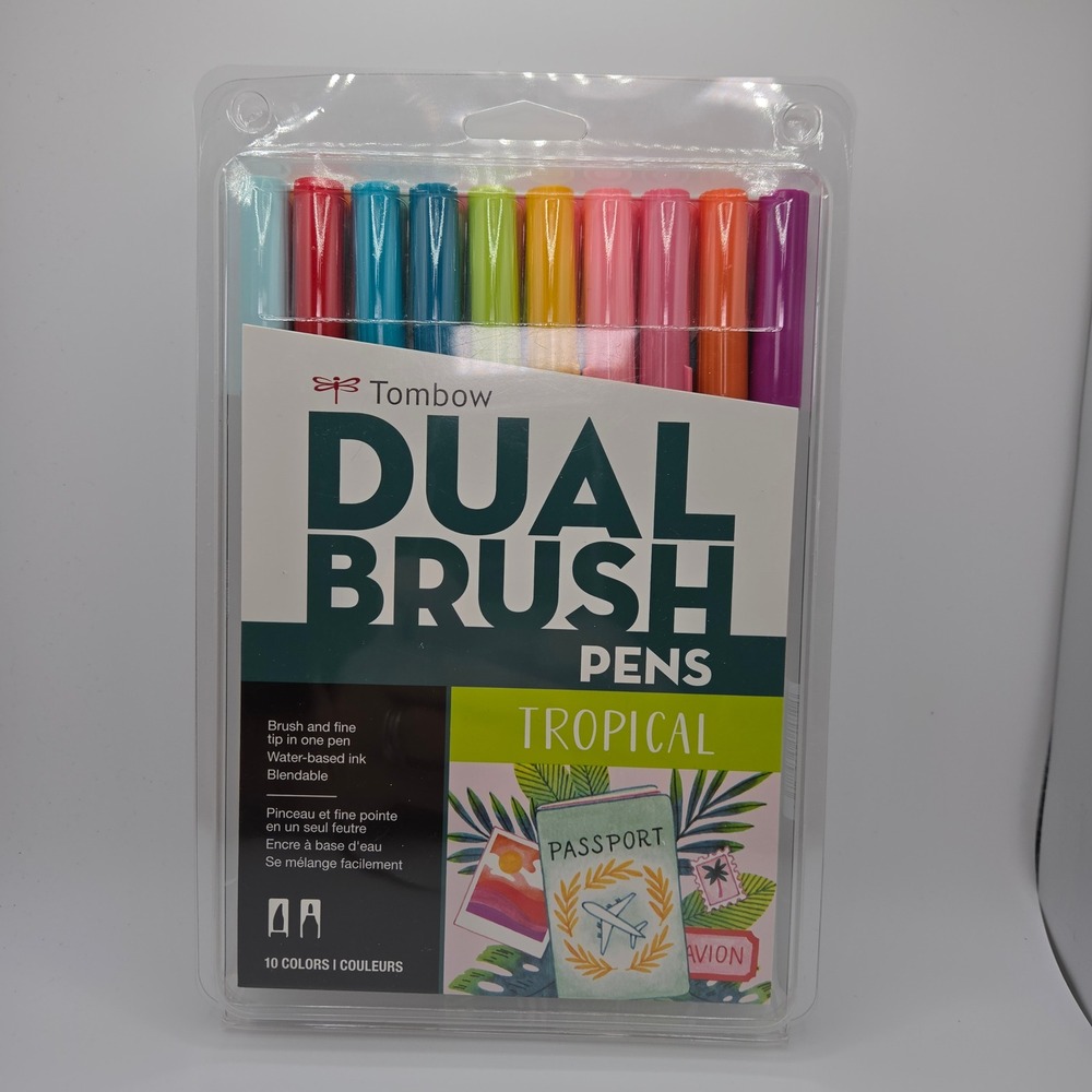 Tombow Dual Brush Pens Tropical 10 Count Set 56189 Water-Based Art Markers